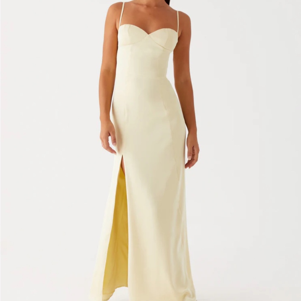 Peppermayo Cream Slit Maxi Gown